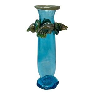 Leon Applebaum Signed Blue Glass Vase Four Hands 12” Tall Art Blown with **FLAWS